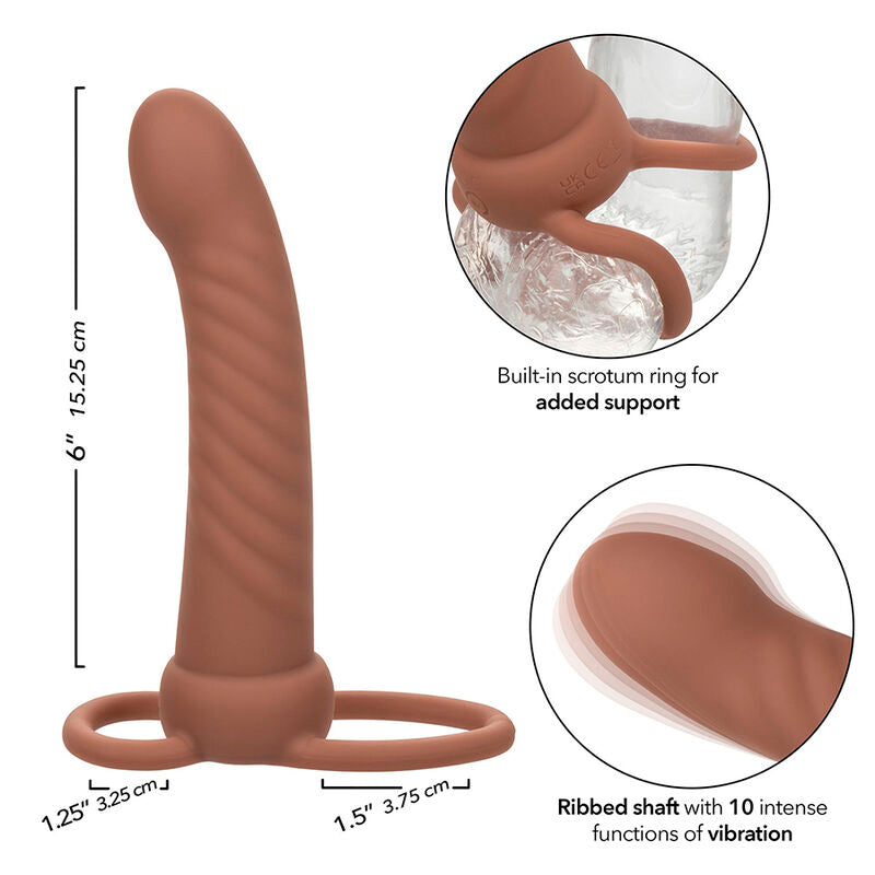 CALEXOTICS - MAXX RIBBED DOUBLE PÉNÉTRATEUR 10 VIBRATIONS MARRON