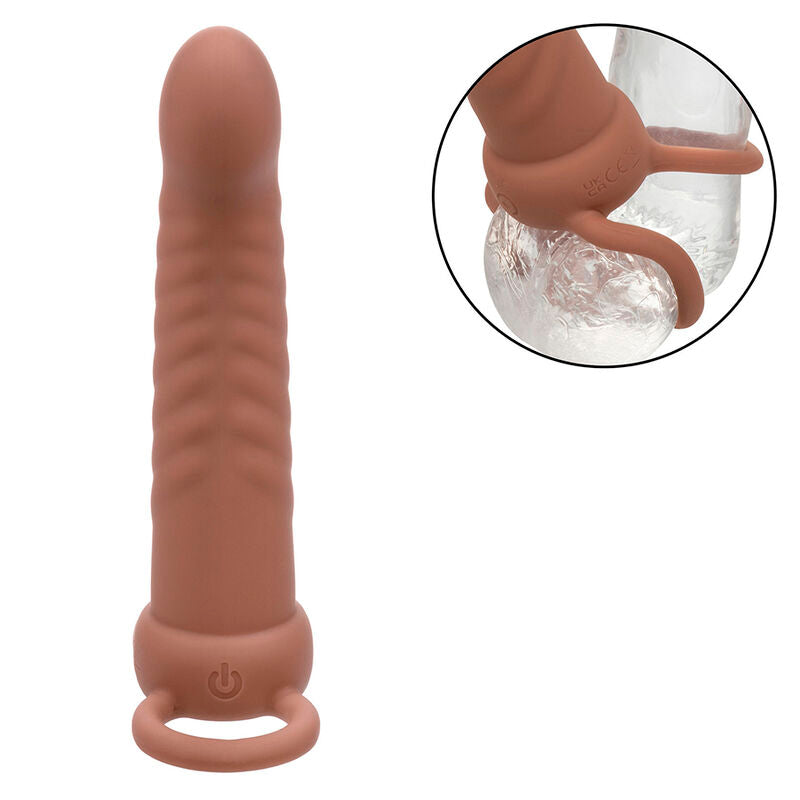 CALEXOTICS - MAXX RIBBED DOUBLE PÉNÉTRATEUR 10 VIBRATIONS MARRON