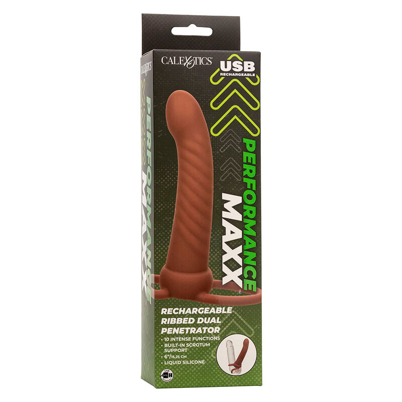 Calexotics - maxx ribbed double pénétrateur 10 vibrations marron