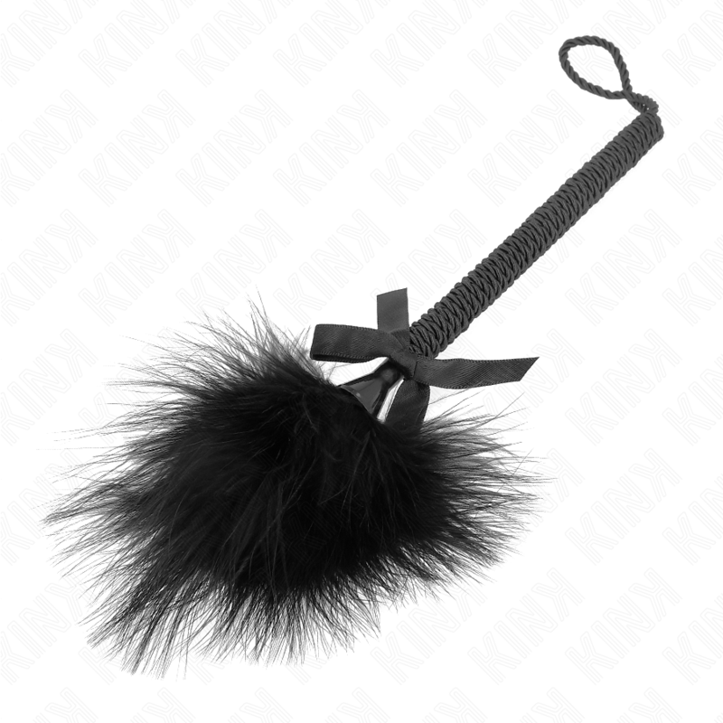 Kink - baguette en corde de nylon avec plumes chatouillantes et noeud noir 25 cm