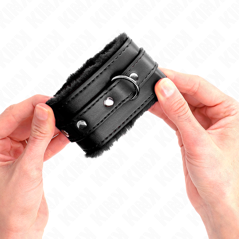 Kink - appui-poignets doublés de fourrure premium noir avec ceinture noire réglable 17-29 cm x 6 cm