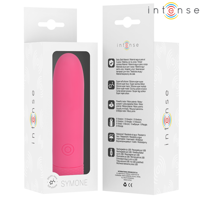 Intense - symone bullet vibrant rechargeable usb 8 vibrations rose 10 x 2,2 cm