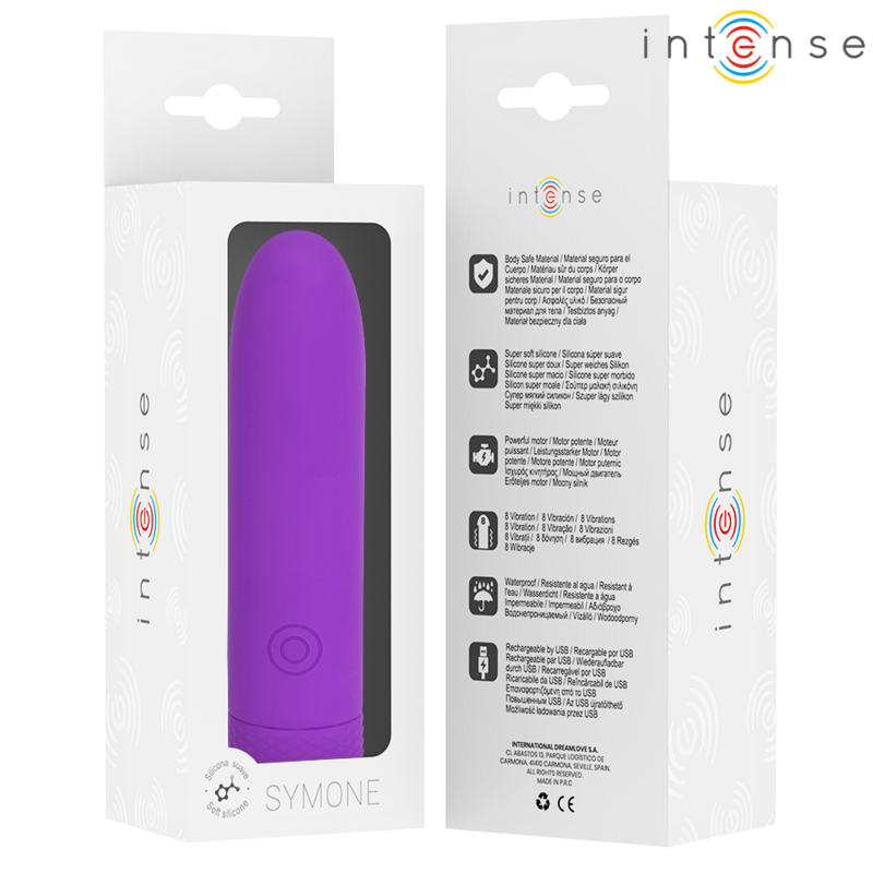 Intense - symone bullet vibrant rechargeable usb 8 vibrations violet 10 x 2,2 cm