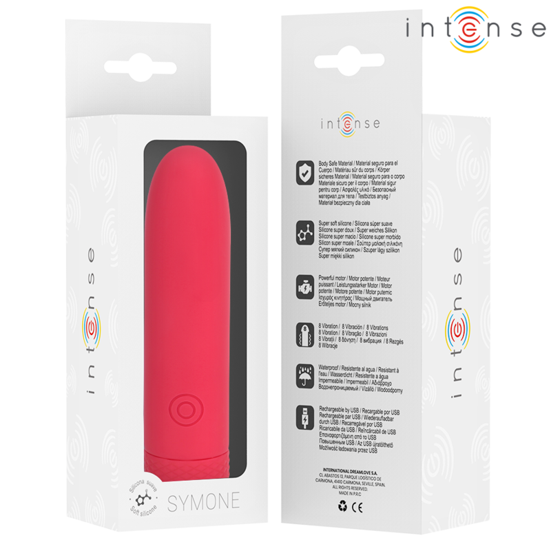 Intense - symone bullet vibrant rechargeable usb 8 vibrations rouge 10 x 2,2 cm