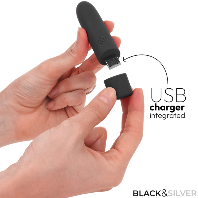 BLACK & SILVER - GERI BULLET VIBRANT RECHARGEABLE USB 8 VIBRATIONS NOIR 10 X 2,2 CM