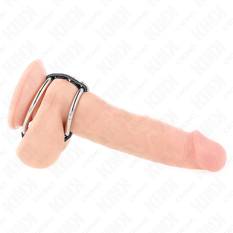 Kink - double anneau pénis en métal de 3,8 cm à 5 cm connecté au cuir