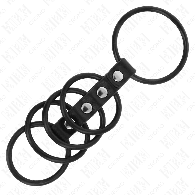 Kink - 5 anneaux pénis en silicone de 3,8 cm à 4,8 cm connectés par du cuir