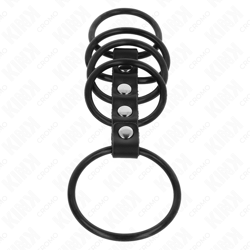 Kink - 5 anneaux pénis en silicone de 3,8 cm à 4,8 cm connectés par du cuir