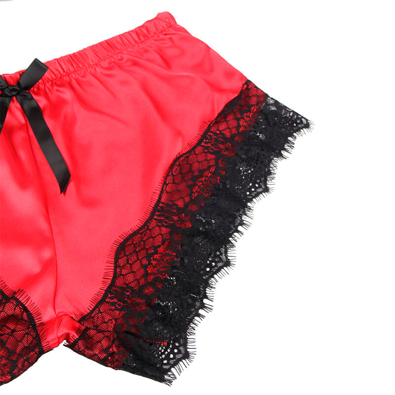 Subblime - 953959 chemise de nuit décontractée en soie + pantalon en dentelle noir/rouge s/m
