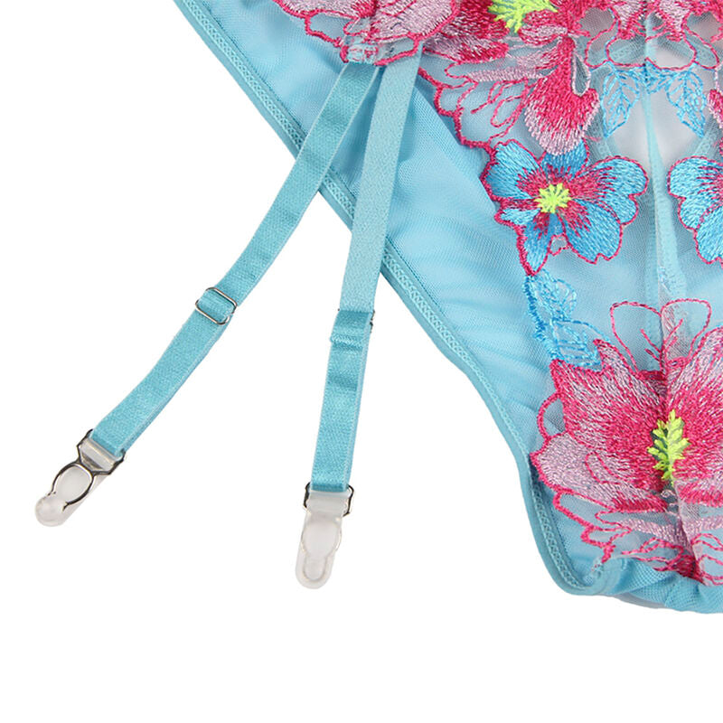 Subblime - 954109 soutien-gorge + culotte avec porte-jarretelles motif floral bleu s/m