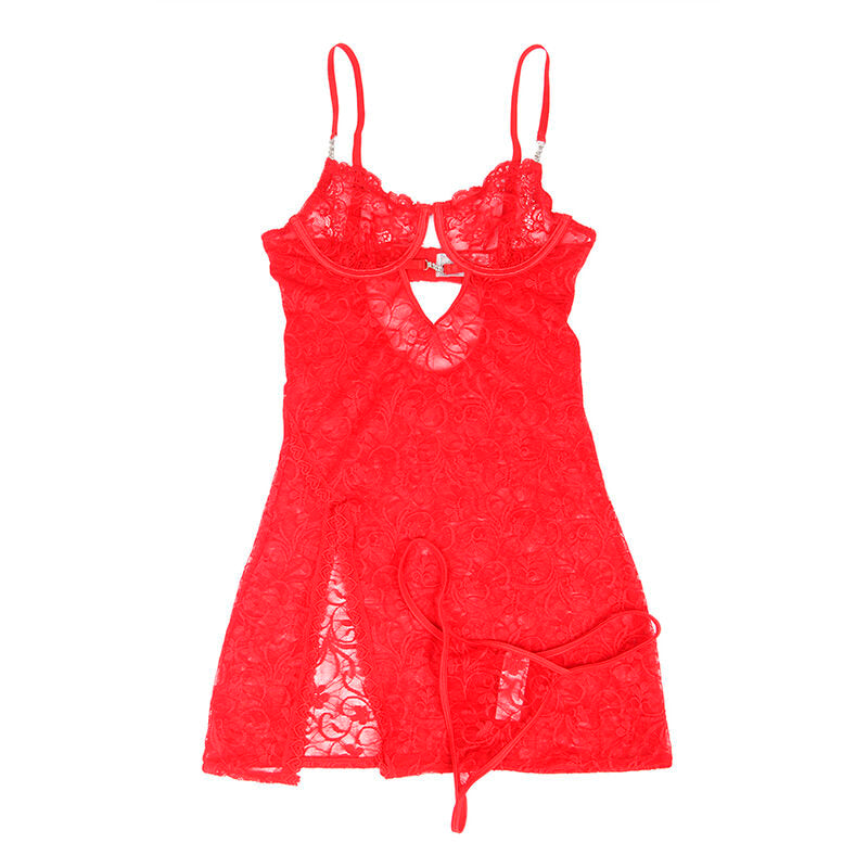 SUBBLIME - 954215 BABYDOLL EN DENTELLE À BRETELLES RÉGLABLES ROUGE L/XL