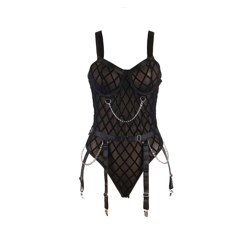 Subblime - 954260 body avec chaînes + porte-jarretelles noir s/m