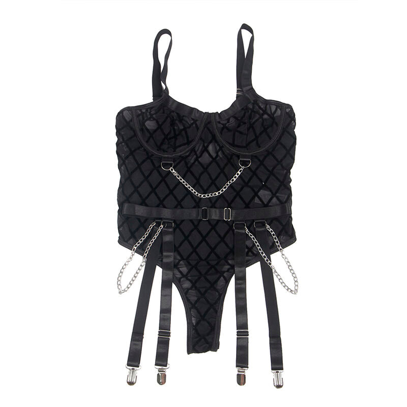 Subblime - 954260 body avec chaînes + porte-jarretelles noir s/m