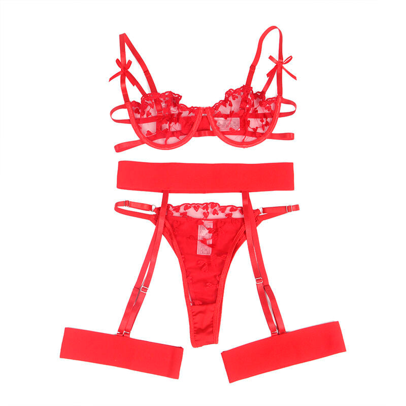 Subblime - 954338 soutien-gorge + string + porte-jarretelles imprimé coeur rouge l/xl