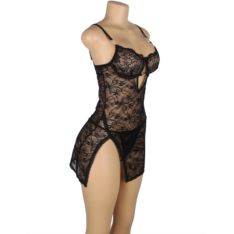 SUBBLIME - 954185 BABYDOLL EN DENTELLE À BRETELLES RÉGLABLES NOIRE S/M