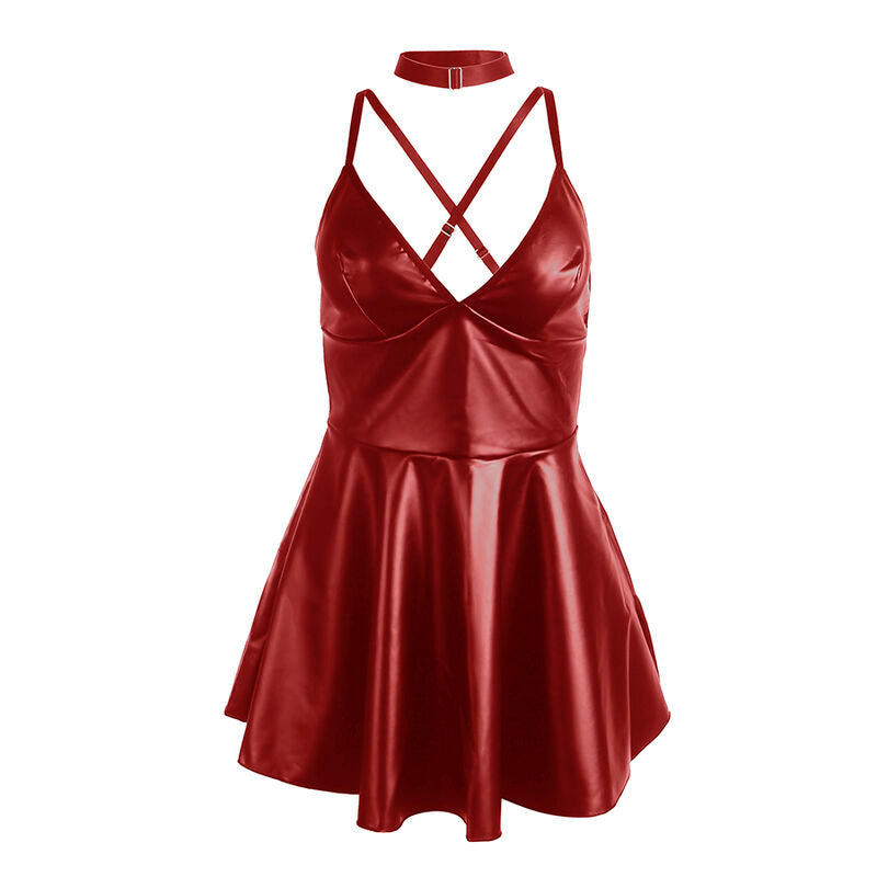 SUBBLIME - 955403 ROBE À BRETELLES EN CUIR BORDEAUX L/XL