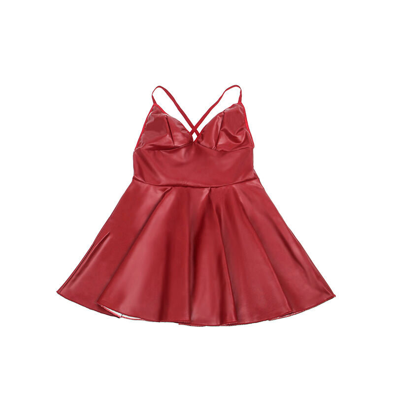 SUBBLIME - 955403 ROBE À BRETELLES EN CUIR BORDEAUX L/XL