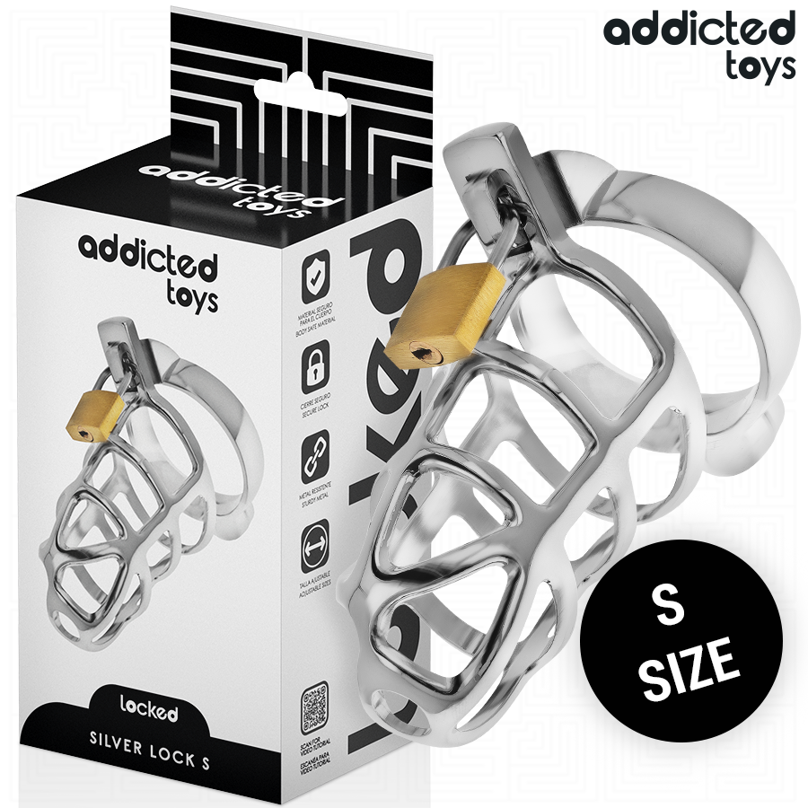 ADDICTED TOYS LOCKED - CAGE À PÉNIS EN MÉTAL AVEC VERROU ARGENT TAILLE S
