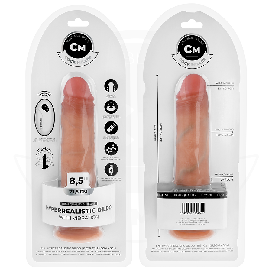 COCK MILLER - GODE RÉALISTE À VENTOUSE ET VIBRATION AVEC TÉLÉCOMMANDE 21,5 CM