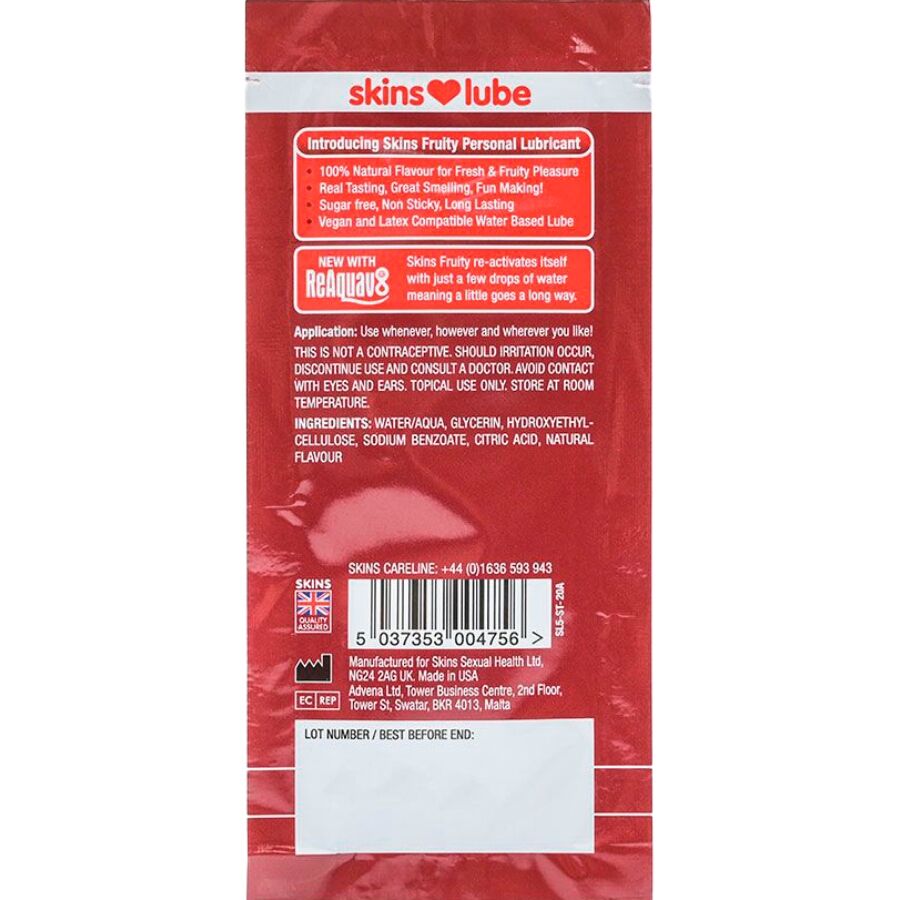 SKINS - LUBRIFIANT FRUITÉ À BASE D'EAU FRAISE DOSE UNIQUE 5 ML