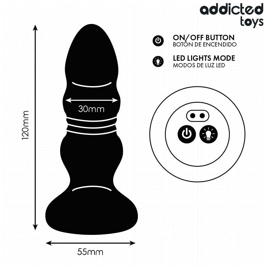 Plug Anal Vibrant Rotatif Lumineux Noir - Addicted Toys