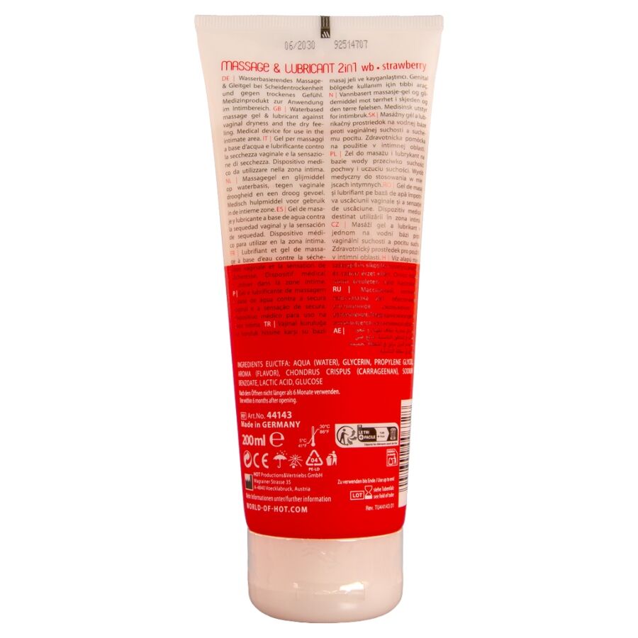 Gel Massage Hot 2 en 1 Fraise 200ml - Hot