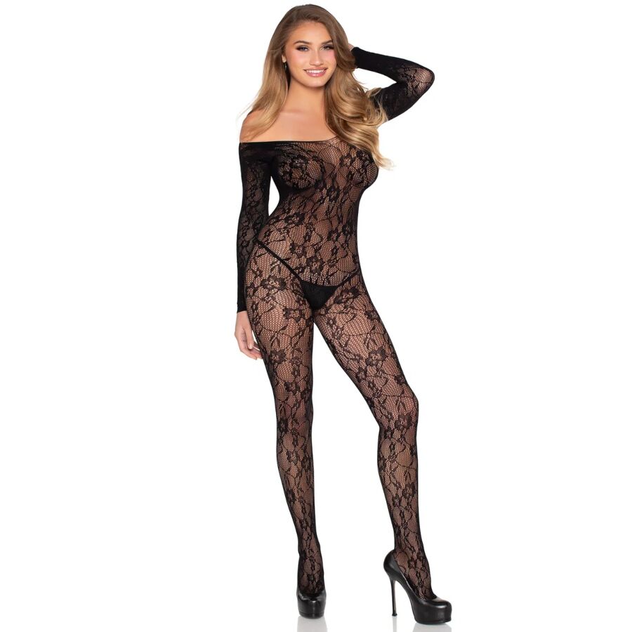 LEG AVENUE - 89366 LINGERIE EN DENTELLE BODYSTOCKING NOIR - TAILLE UNIQUE
