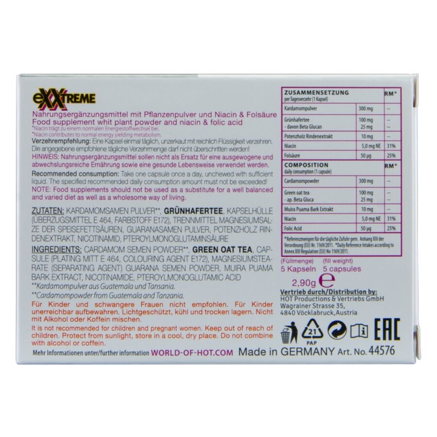 HOT - GÉLULES POUR LIBIDO EXTRÊME FEMME 5 UNITÉS