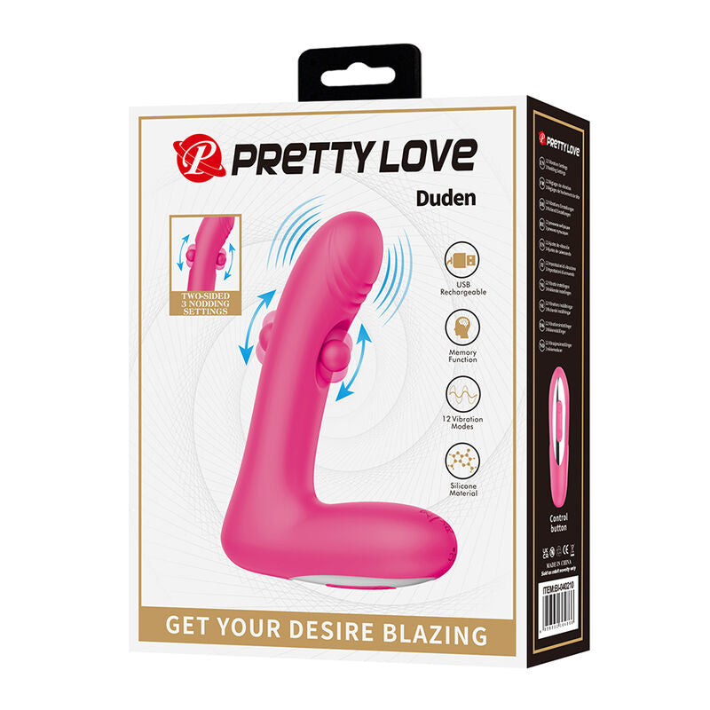 PRETTY LOVE - DUDEN VIBRATEUR EN SILICONE RECHARGEABLE 12 MODES DE VIBRATION ET 3 MODES DE BASCULE ROSE
