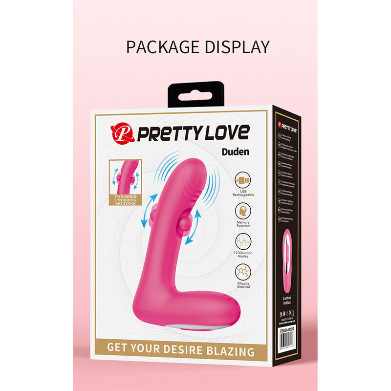 PRETTY LOVE - DUDEN VIBRATEUR EN SILICONE RECHARGEABLE 12 MODES DE VIBRATION ET 3 MODES DE BASCULE ROSE
