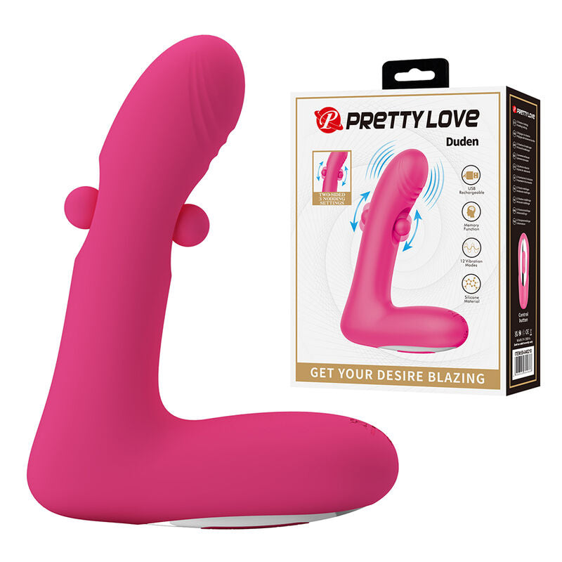 PRETTY LOVE - DUDEN VIBRATEUR EN SILICONE RECHARGEABLE 12 MODES DE VIBRATION ET 3 MODES DE BASCULE ROSE