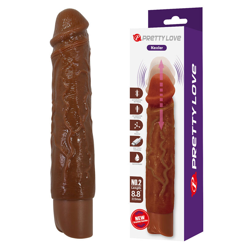 PRETTY LOVE - KESSLER GODEMICHET VIBRANT RÉALISTE AVEC 10 MODES DE VIBRATION ET 10 ÉNERGIE, 22 CM, MARRON