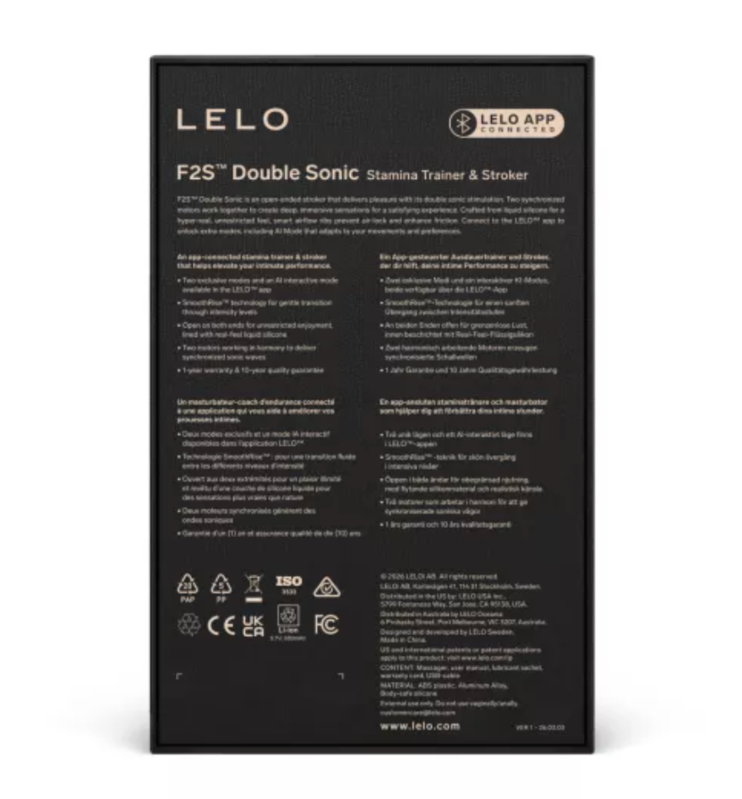 LELO - F2S DOUBLE SONIC STROKER MÂLE AVEC DOUBLE STIMULATION SONIQUE ROUGE