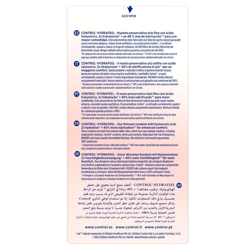 CONTROL - PRÉSERVATIFS HYDRAFEEL ULTRA-FINS À L'ACIDE HYALURONIQUE (10 UNITÉS)