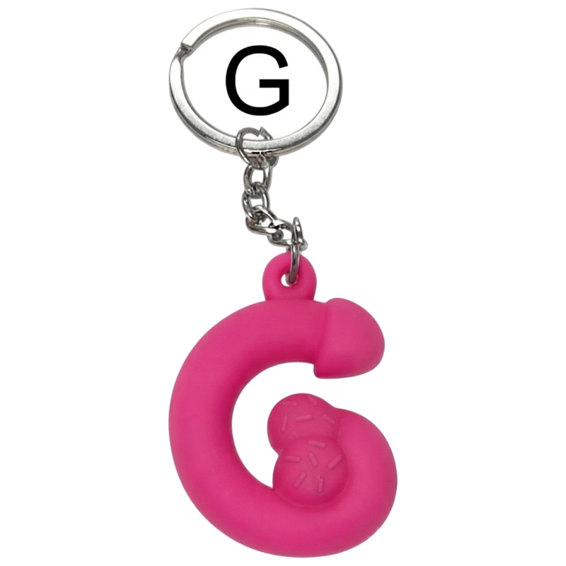DIABLO PICANTE - PORTE - CLÉS FUCHSIA EN FORME DE PÉNIS, LETTRE G PARFUMÉE À LA FRAISE