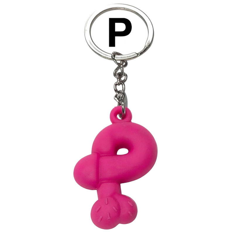 DIABLO PICANTE - PORTE - CLÉS FUCHSIA EN FORME DE PÉNIS, LETTRE P PARFUMÉE À LA FRAISE