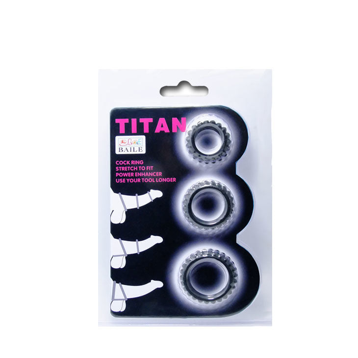 Baile - titan set 3 pcs cock ring noir 2.8 + 2.4 + 1.9 cm