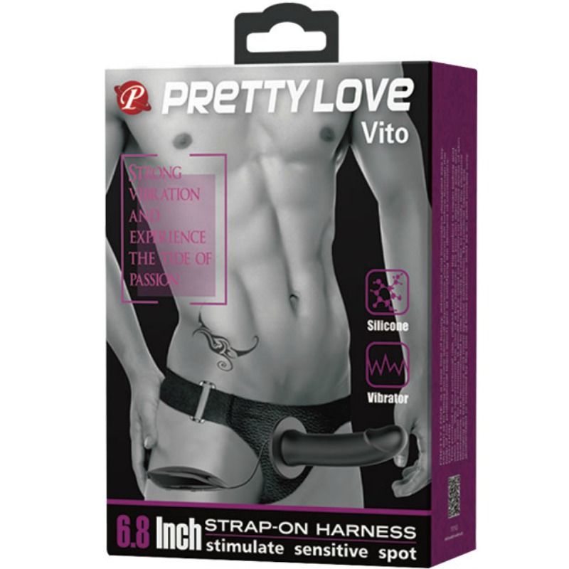 Pretty love - vito strap on avec gode creux et vibration 17.3 cm