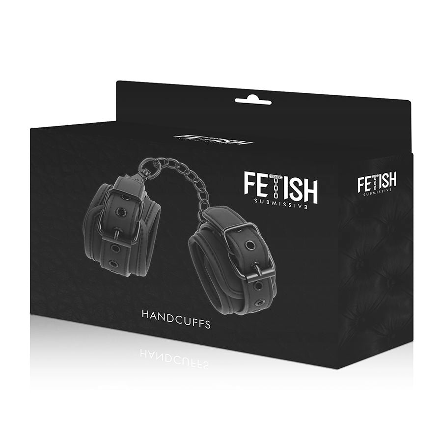 Fetish submissive - menottes en cuir végétalien avec doublure en noprène