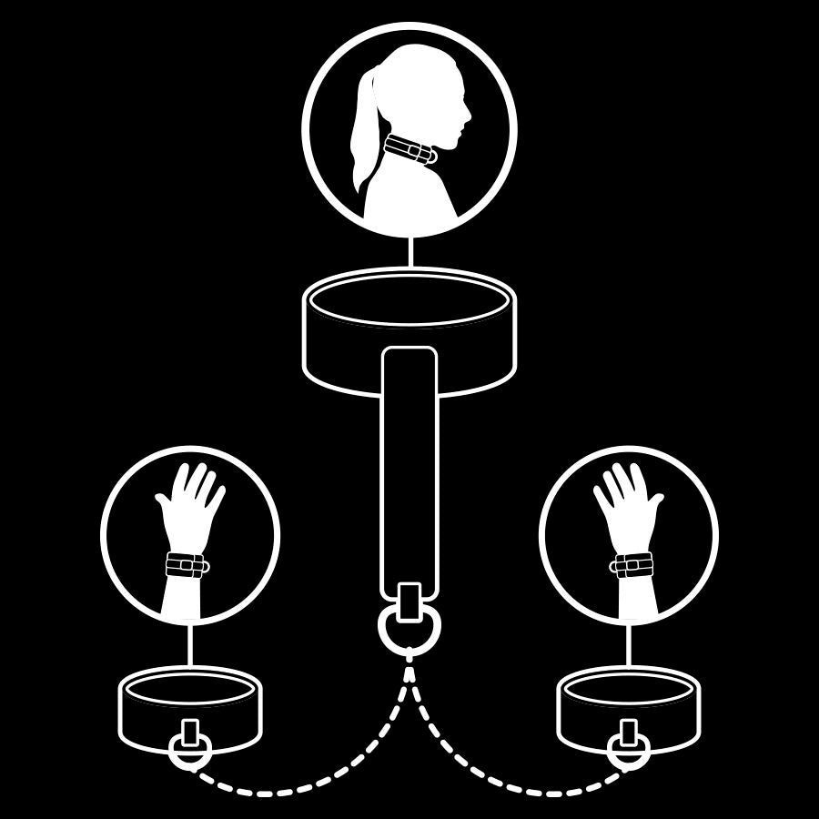 Fetish submissive - collier et menottes en cuir végan avec doublure en noprène