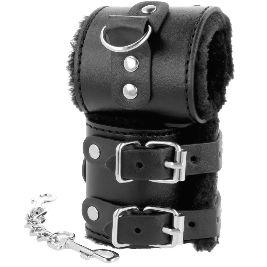 Darkness - menottes ajustables en cuir noir avec doublure