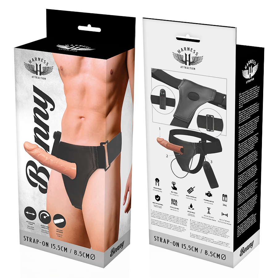 Harness Attraction – Gode ceinture Benny avec vibromasseur – 15 cm