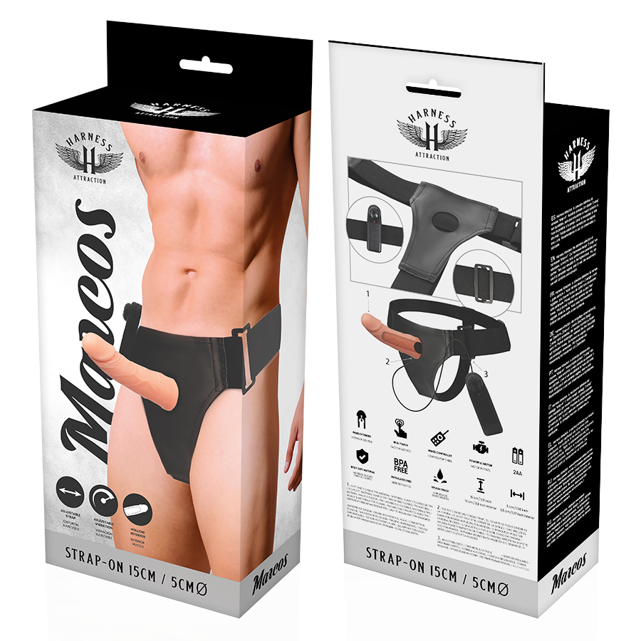 Harness Attraction – Gode ceinture Marcos avec vibromasseur – 15 cm