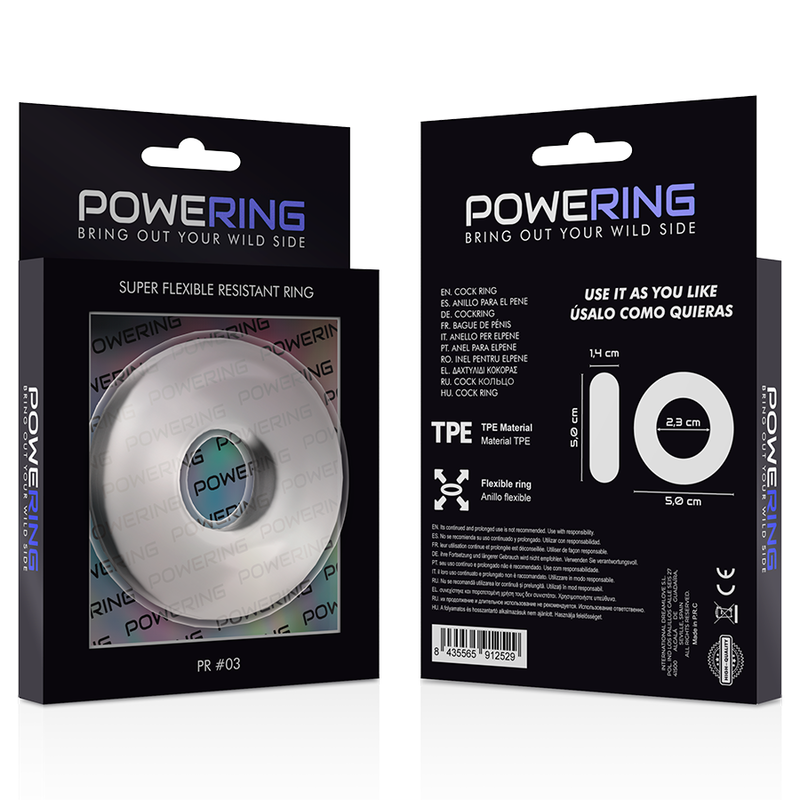 POWERING - ANNEAU PÉNIS SUPER FLEXIBLE ET RÉSISTANT 5CM PR03 CLAIR