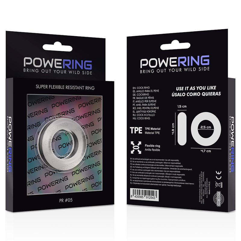 POWERING - ANNEAU PÉNIS SUPER FLEXIBLE ET RÉSISTANT 4,8CM PR05 CLAIR