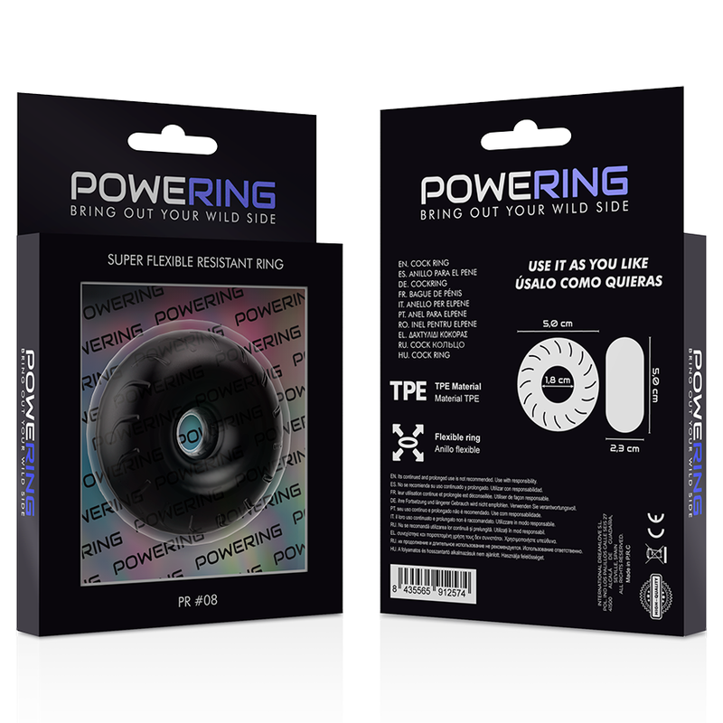 POWERING - ANNEAU PÉNIS SUPER FLEXIBLE ET RÉSISTANT 5CM PR08 NOIR