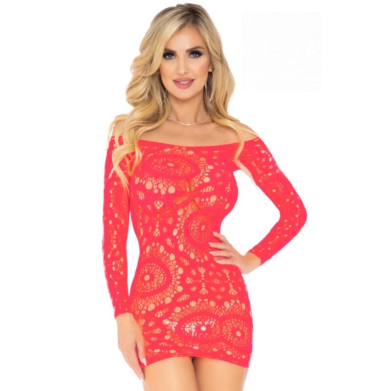 Leg avenue - robe mini à manches longues en dentelle au crochet rouge taille unique