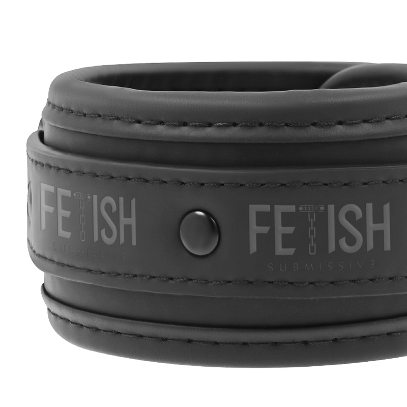 Fetish submissive - collier et menottes en cuir végan avec doublure en noprène