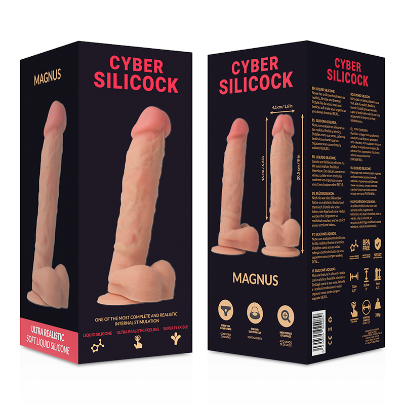 CYBER SILICOCK - STRAP-ON MAGNUS SILICONE LIQUIDE AVEC 3 ANNEAUX GRATUITS 20.5 CM -O- 4.1 CM