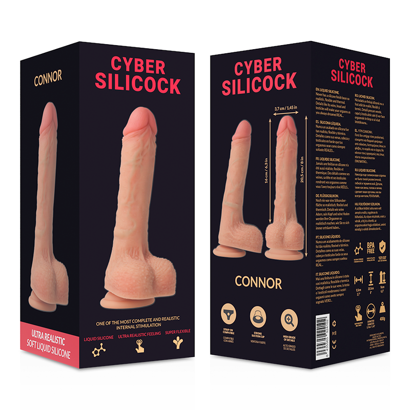 CYBER SILICOCK - STRAP-ON CONNOR SILICONE LIQUIDE AVEC 3 ANNEAUX GRATUITS 20.5 CM -O- 3.7 CM